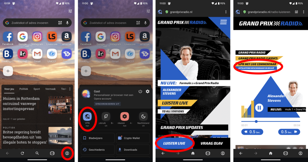 Formule 1 met commentaar Grand Prix Radio via Opera op Android