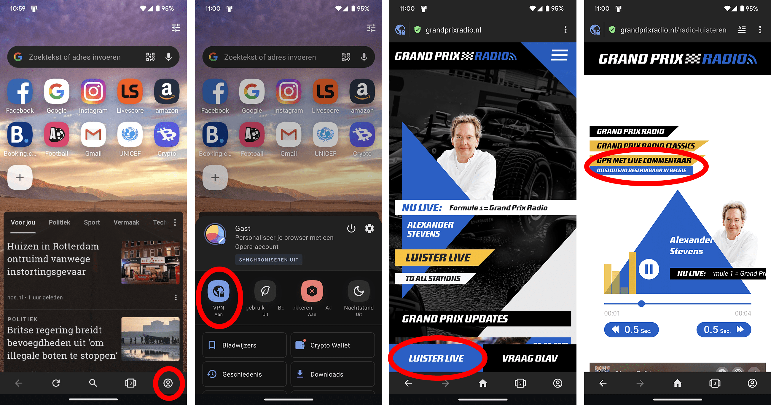 Formule 1 met commentaar Grand Prix Radio via Opera op Android