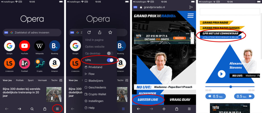 F1 met commentaar Grand Prix Radio via browser Opera